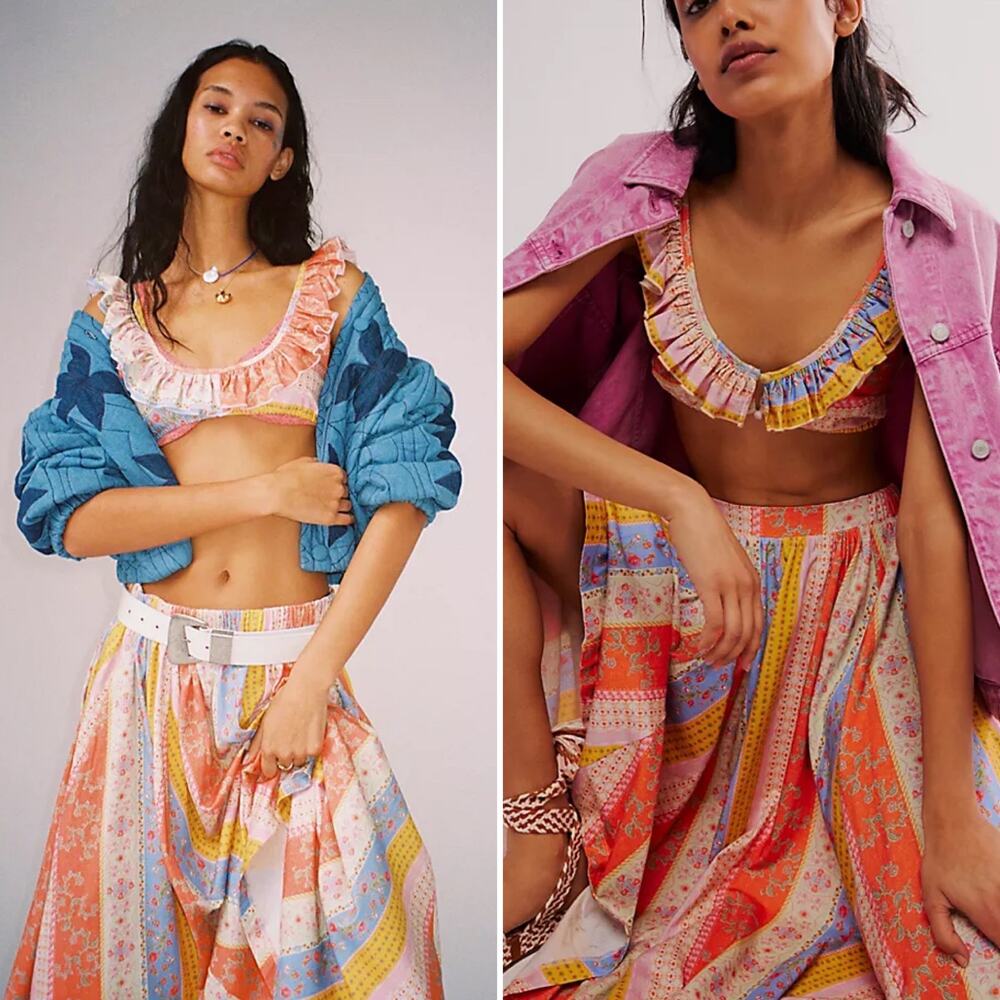 Free People As It Was Two Piece Skirt Set In Oak Multi Tropical Print Size M - Picture 16 of 16